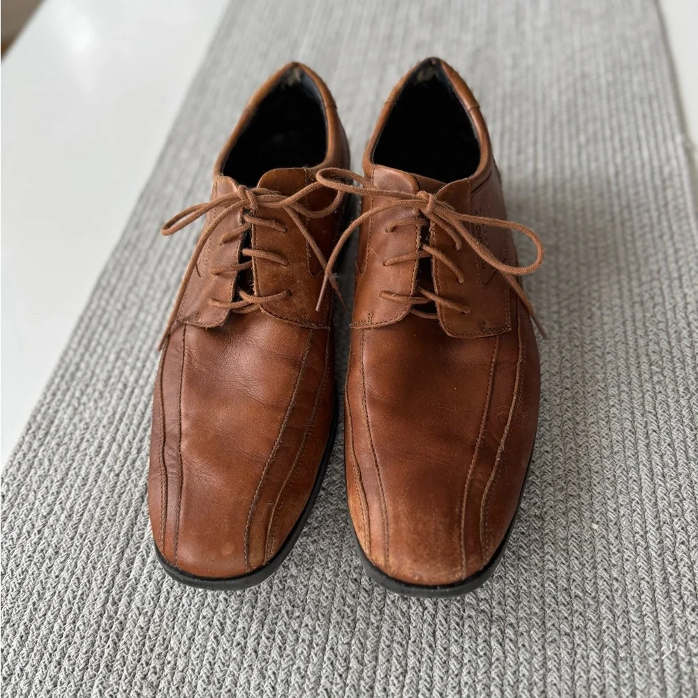Rockport Cognac Brown Genuine Leather Tie Oxfords Dress Shoes Size 11
